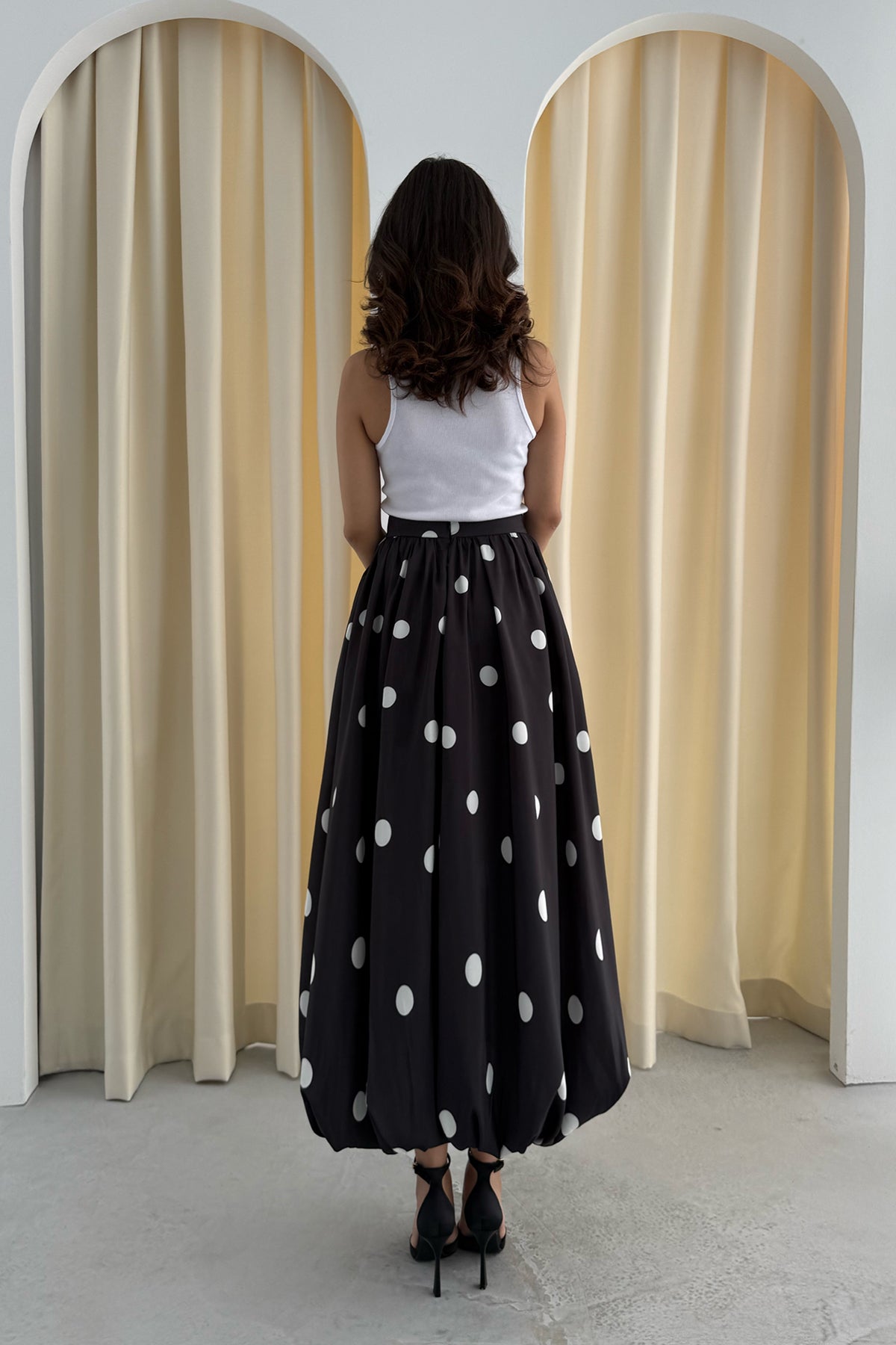 Siyah Puantiyeli Uzun Etek SY-3351-Siyah