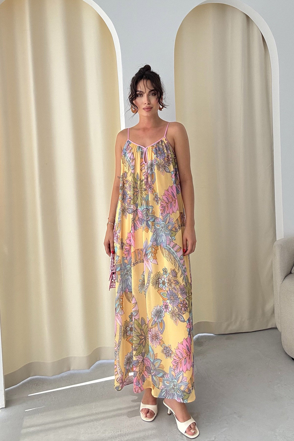 İp Askılı ZR Tasarım Çiçekli Elbise SY-3275-Çiçekli