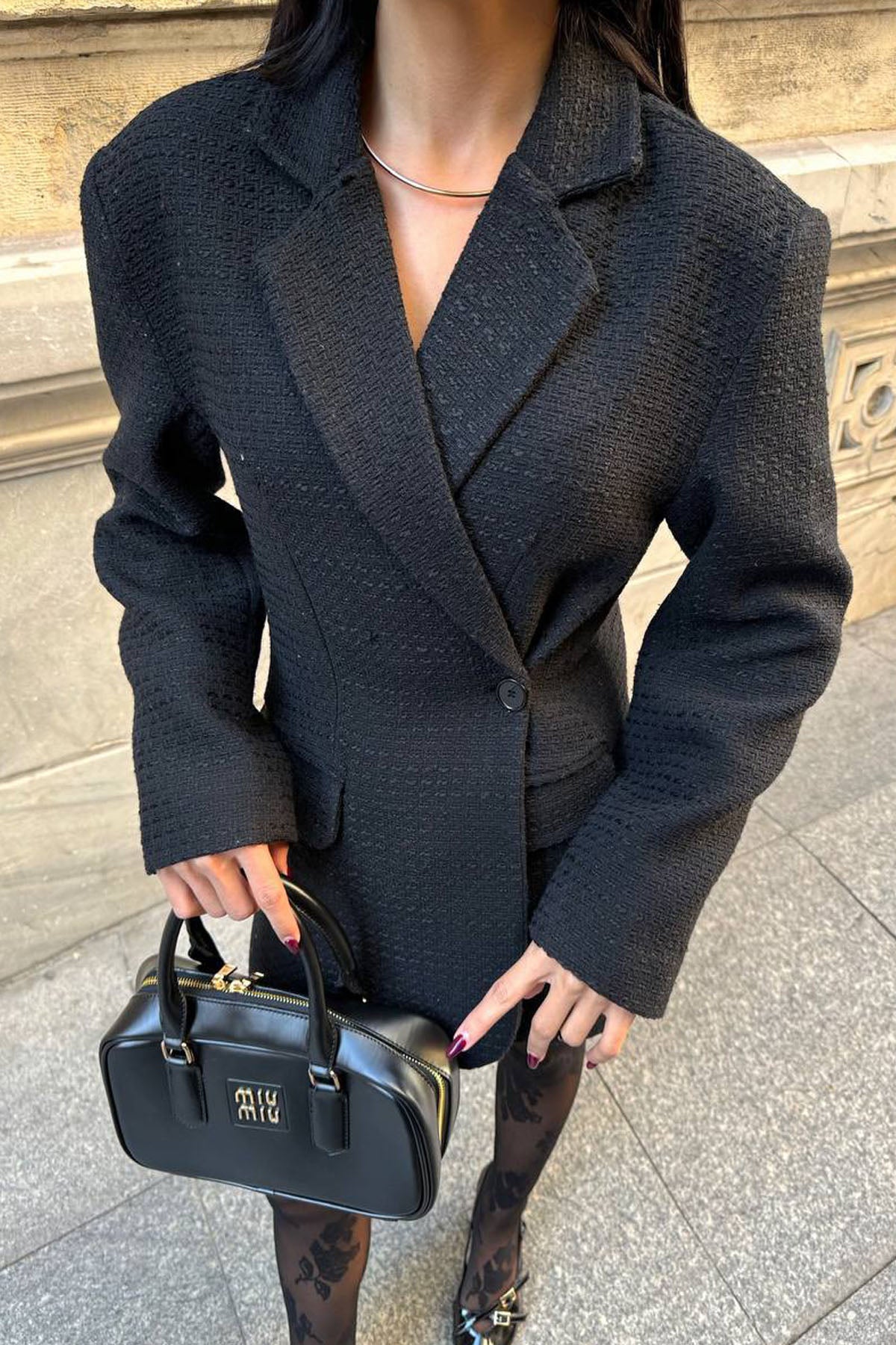 Siyah Durham Tasarım Tek Düğmeli Tüvit Ceket SY-2746-Siyah