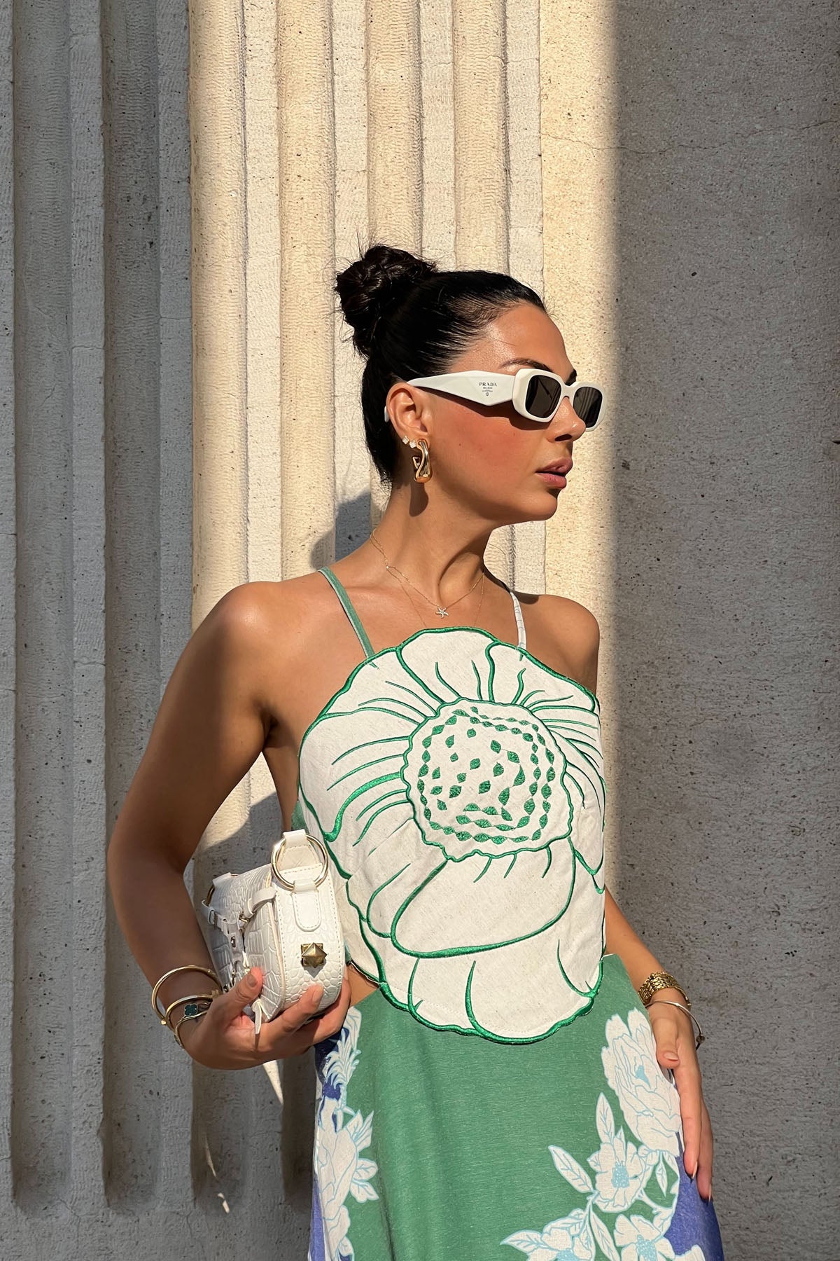 Renkli Positano Sırt Bağlamalı ve Çiçek Desenli Keten Elbise SY-2320-Renkli