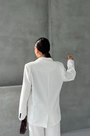 Ekru Düğme Detaylı Blazer Ceket SY-2057-Ekru