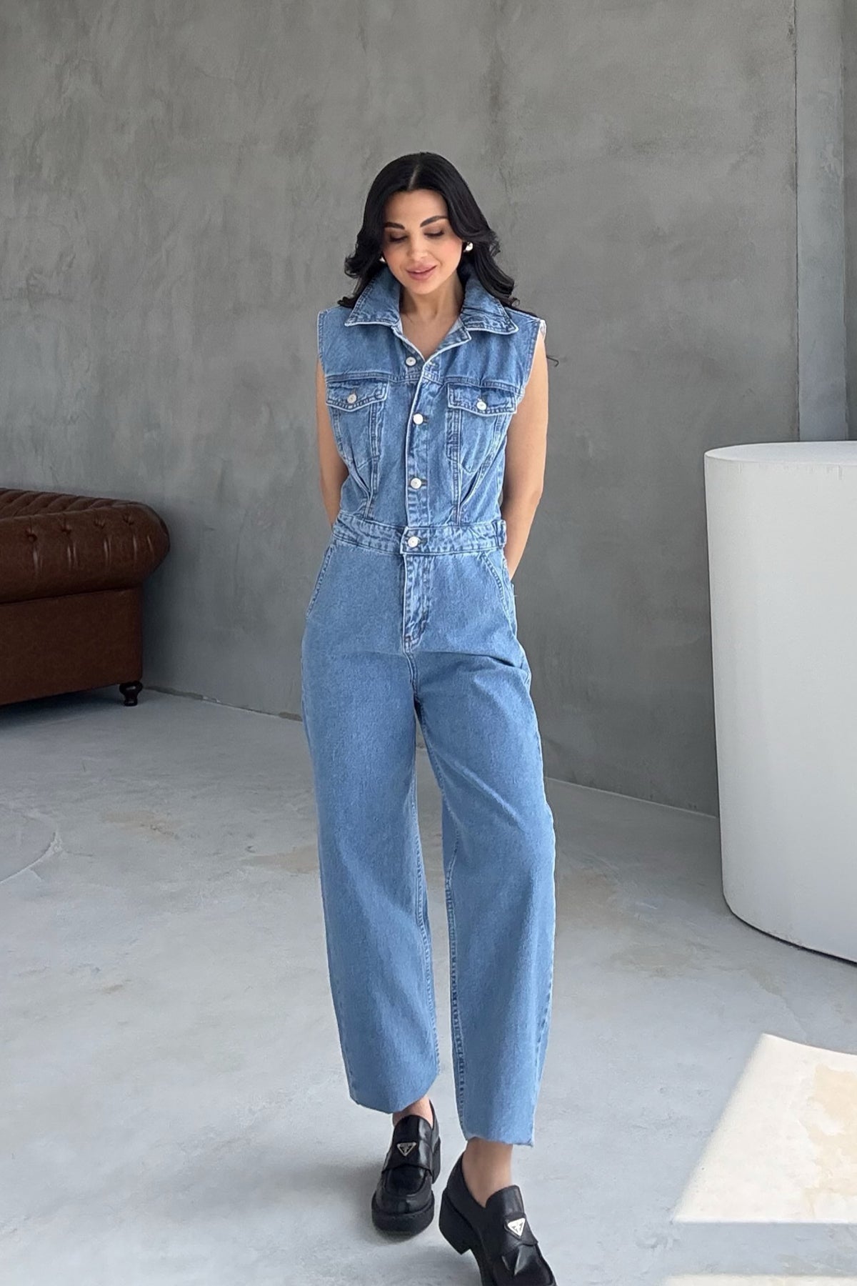 Mavi Balon Denim Tulum SY-3204-Mavi