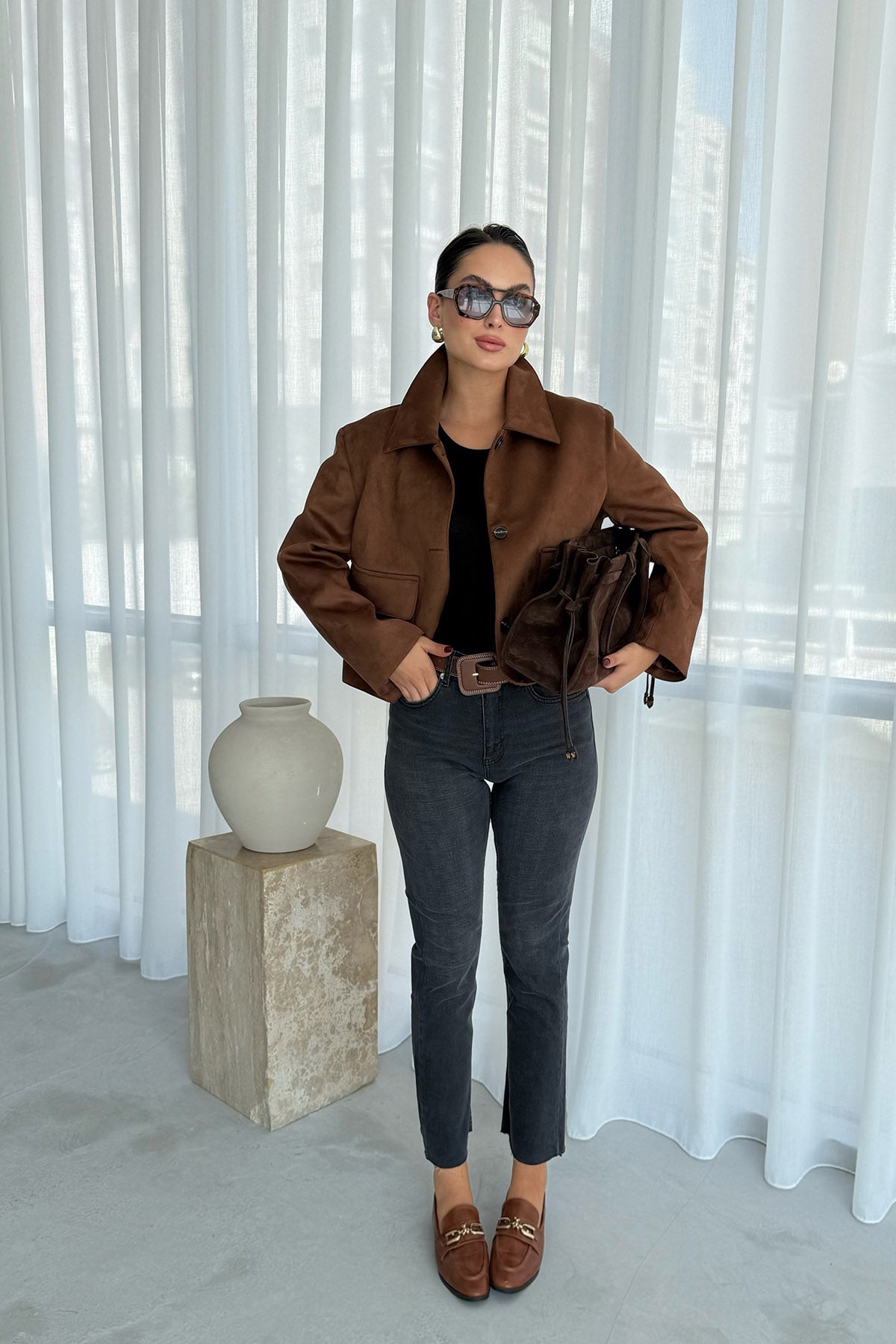 Taba Astarlı Kargo Cepli Süet Ceket SY-2548-Taba