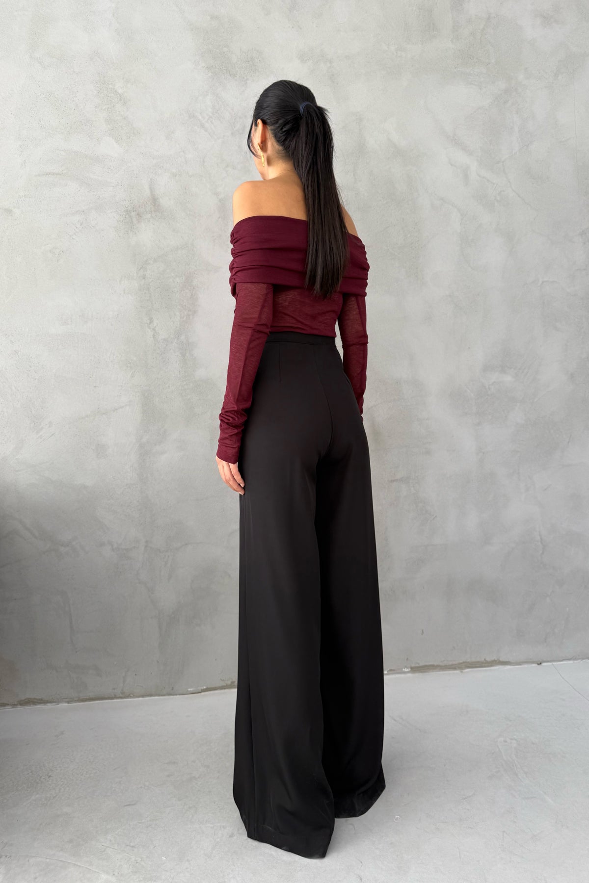 Siyah Pileli Palazzo Pantolon SY-3336-Siyah