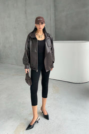 Dik Yaka Bamber Deri Ceket SY-3397-Acı Kahve