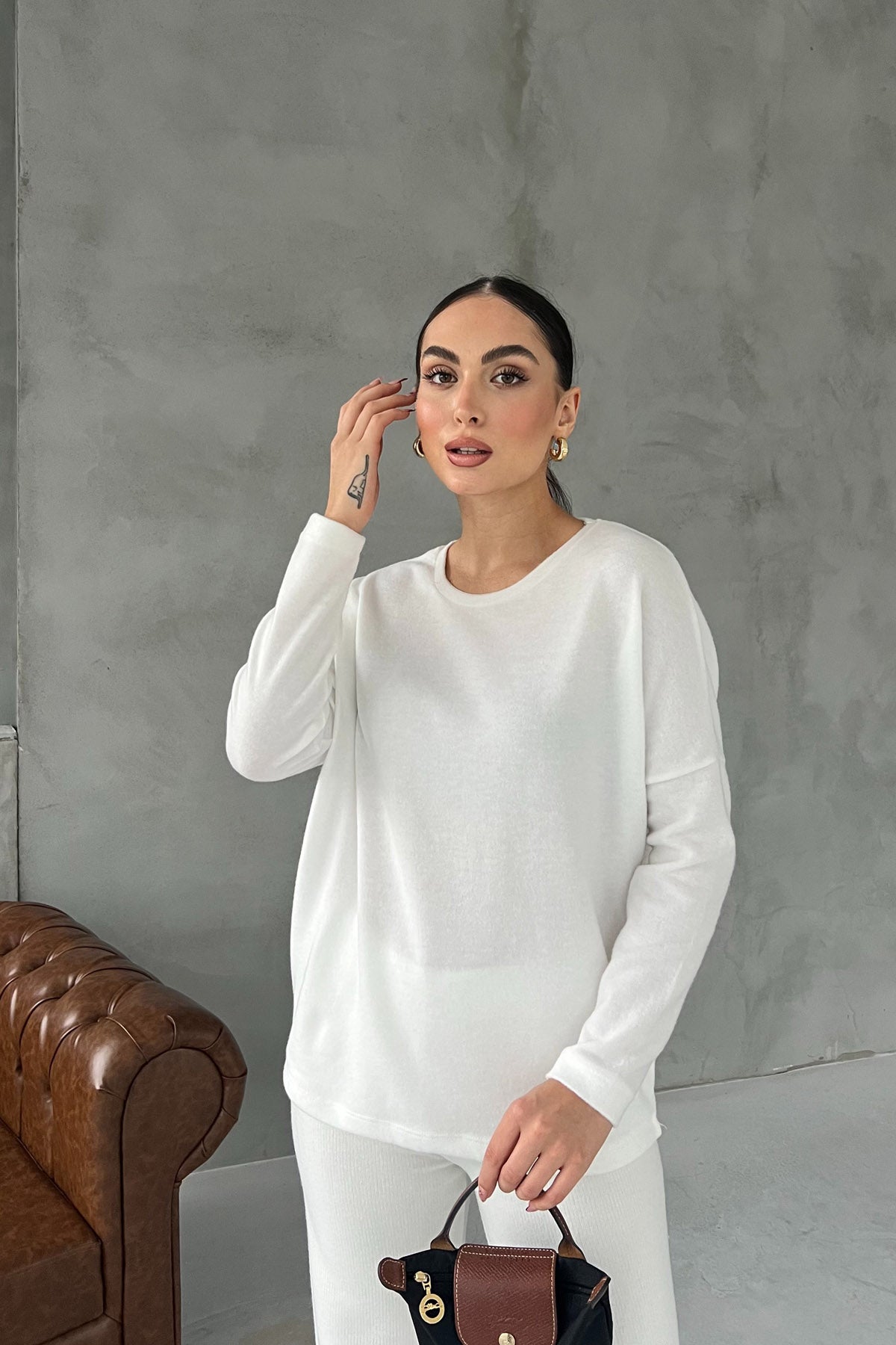 Beyaz Bisiklet Yaka Yumoş Triko Kazak SY-2889-Beyaz