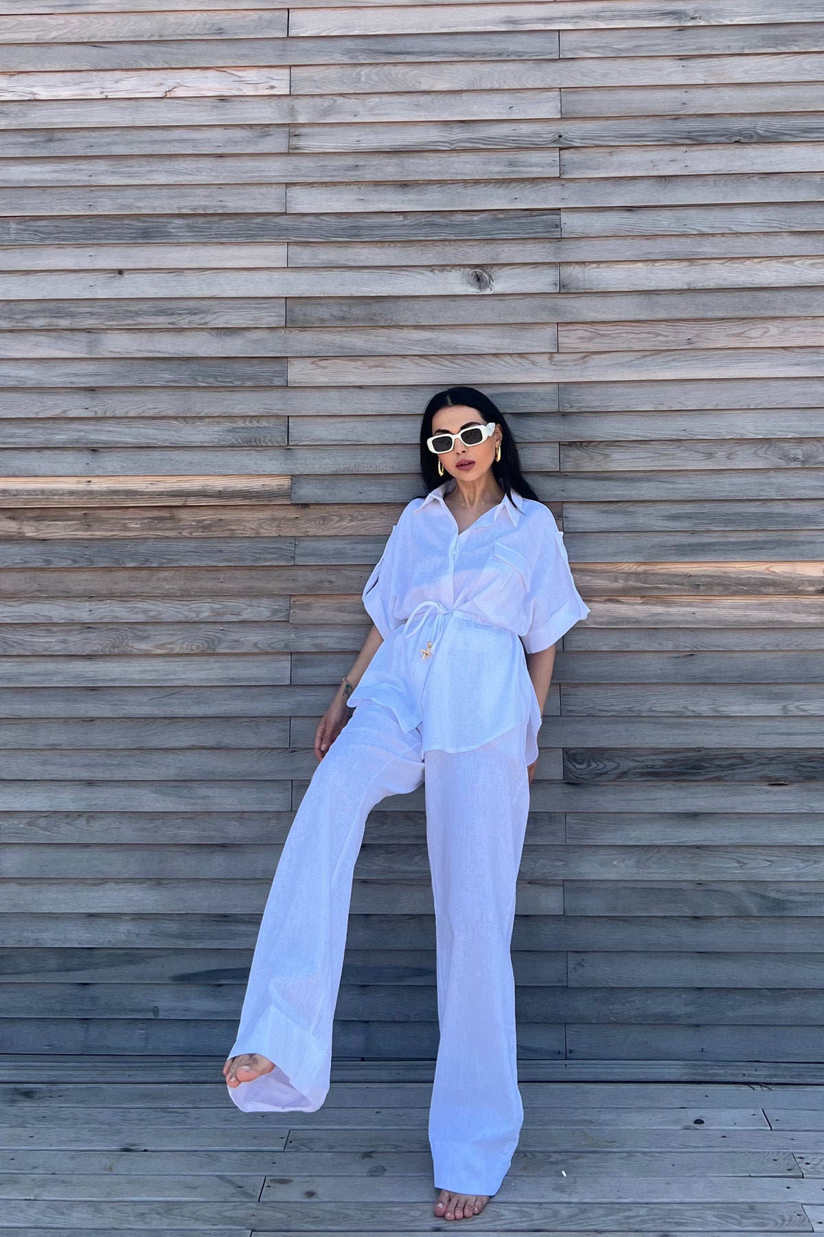 Beyaz Keten Pantolon SY-2900-Beyaz