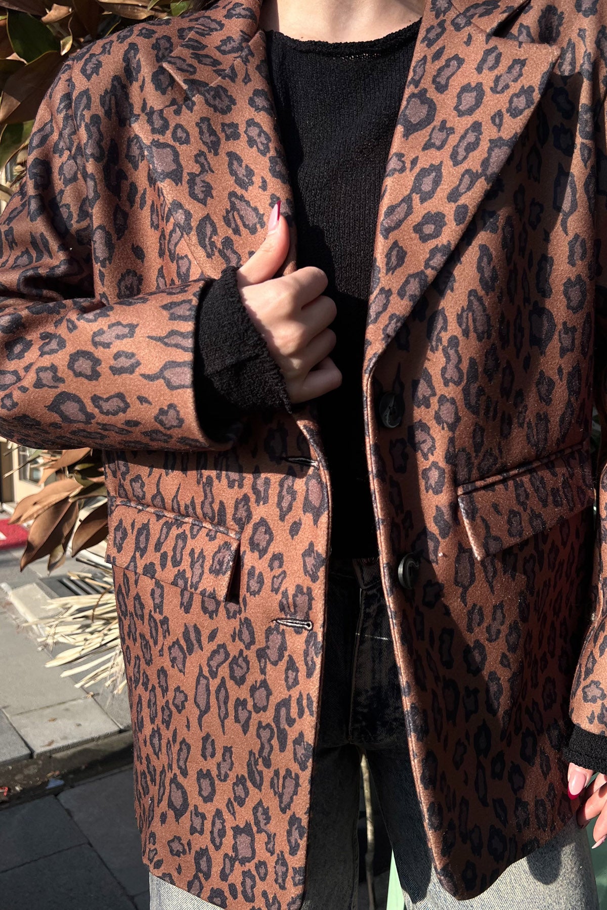 Kahverengi Leopar Desenli Çift Düğmeli Ceket SY-2533-Kahverengi