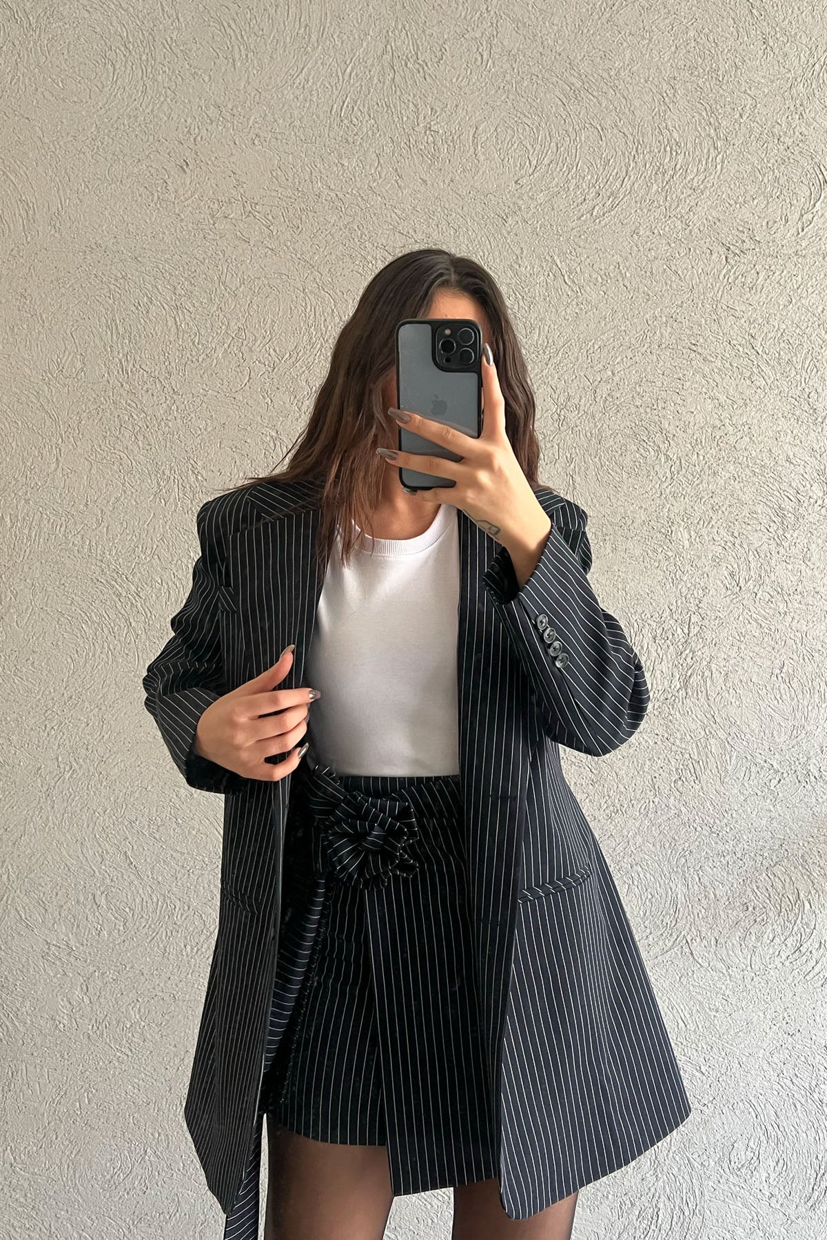 Lacivert Tasarım Uzun Çizgili Blazer Ceket SY-0950-Lacivert