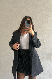 Lacivert Tasarım Uzun Çizgili Blazer Ceket SY-0950-Lacivert