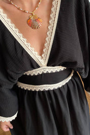 Bohem Siyah Müslin İdra Elbise SY-3247-Siyah