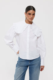 Beyaz Bebe Yaka Uzun Kollu Basic Gömlek SY-2535-Beyaz