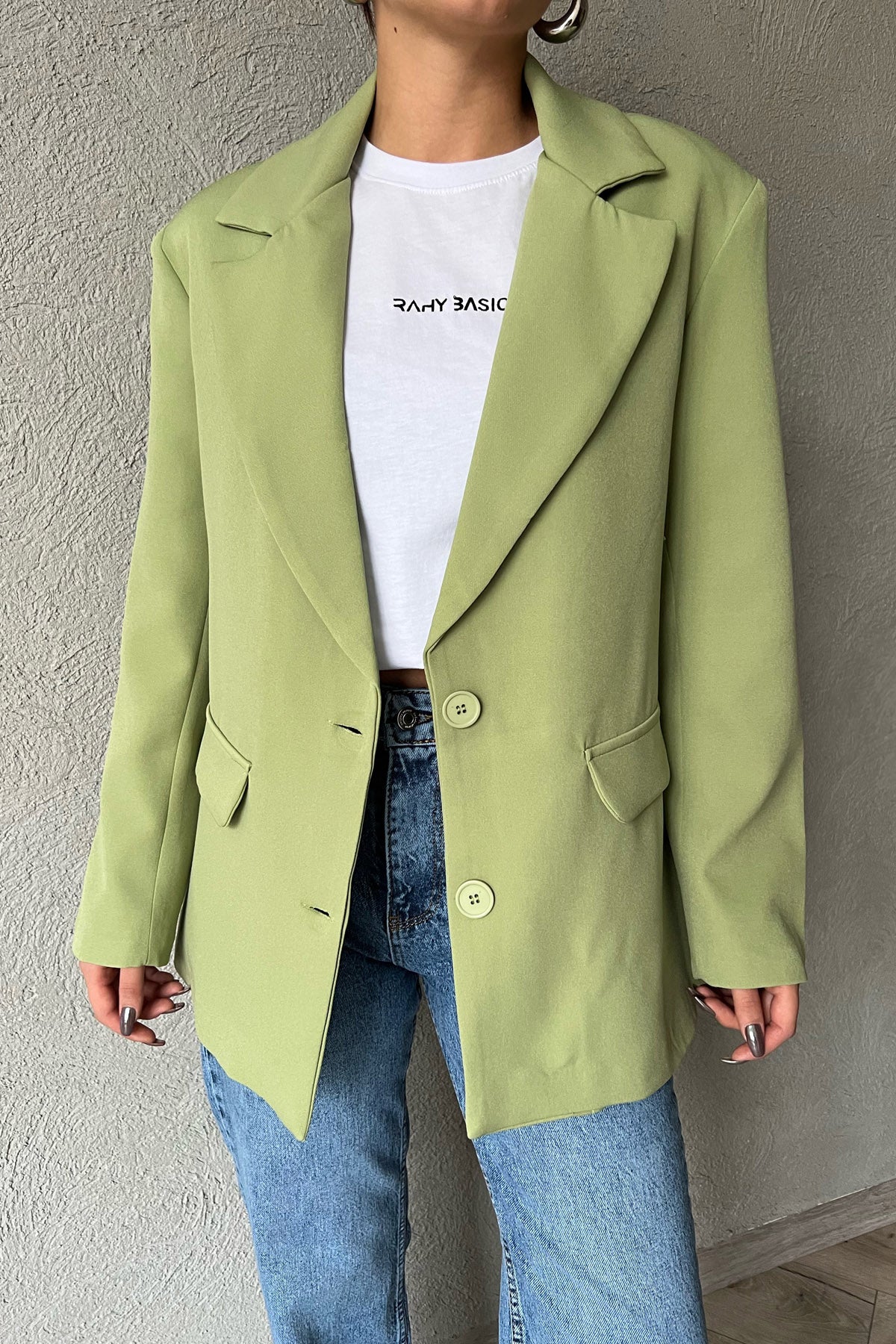 Yeşil Düğmeli Blazer Ceket SY-1520-Yeşil