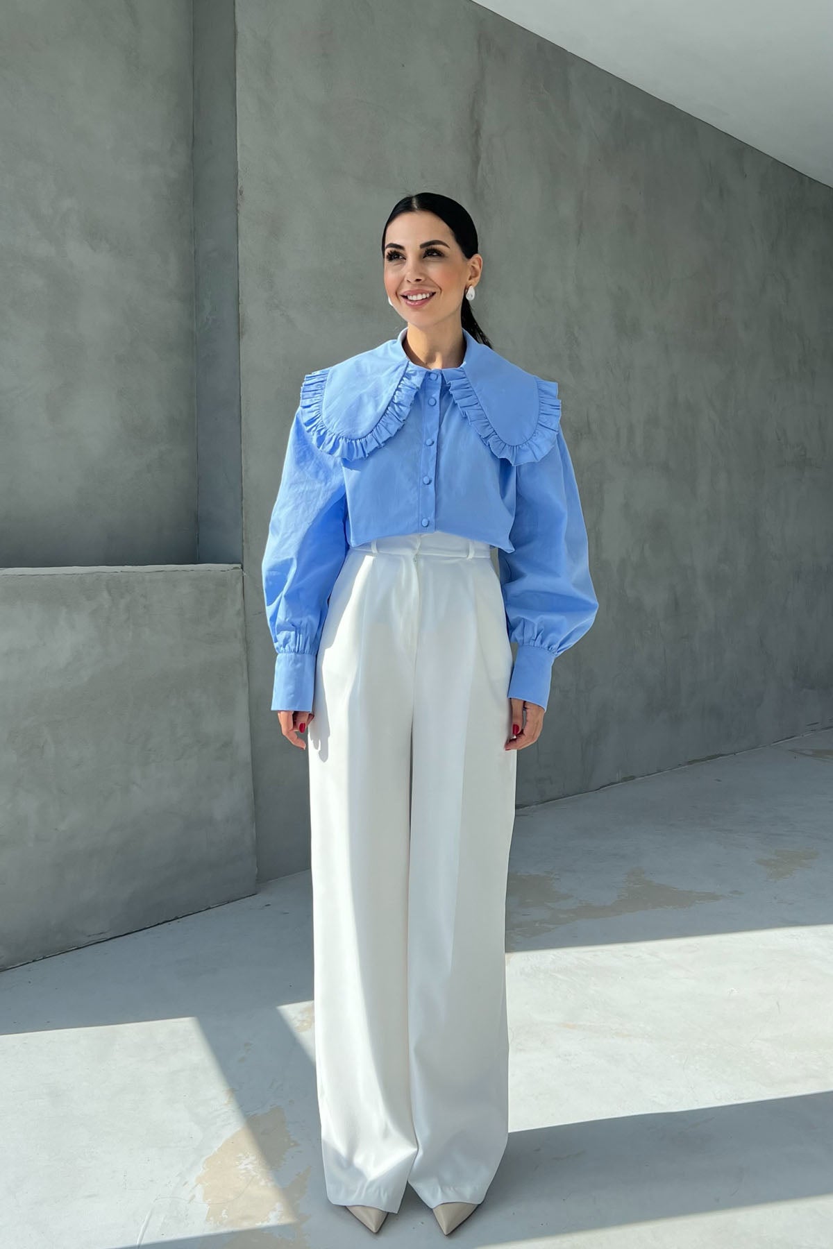 Mavi Bebe Yaka Uzun Kollu Basic Gömlek SY-2535-Mavi