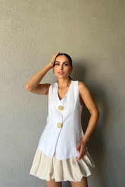 Beyaz Büyük Düğmeli Yelek SY-2354-Beyaz