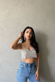 Gümüş Taşlı Kalın Askılı Büstiyer SY-1229-Gümüş