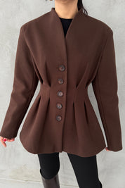 Kahverengi Belden Oturmalı Kaşe Özel Üretim Ceket SY-3416-Kahverengi