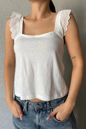 Ekru Fisto Askı Detaylı Crop SY-1961-Ekru