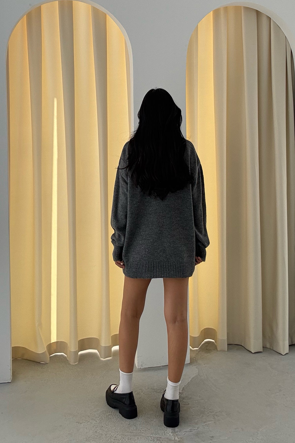 Antrasit V Yaka Oversize Pinterest Triko Kazak SY-3348-Antrasit