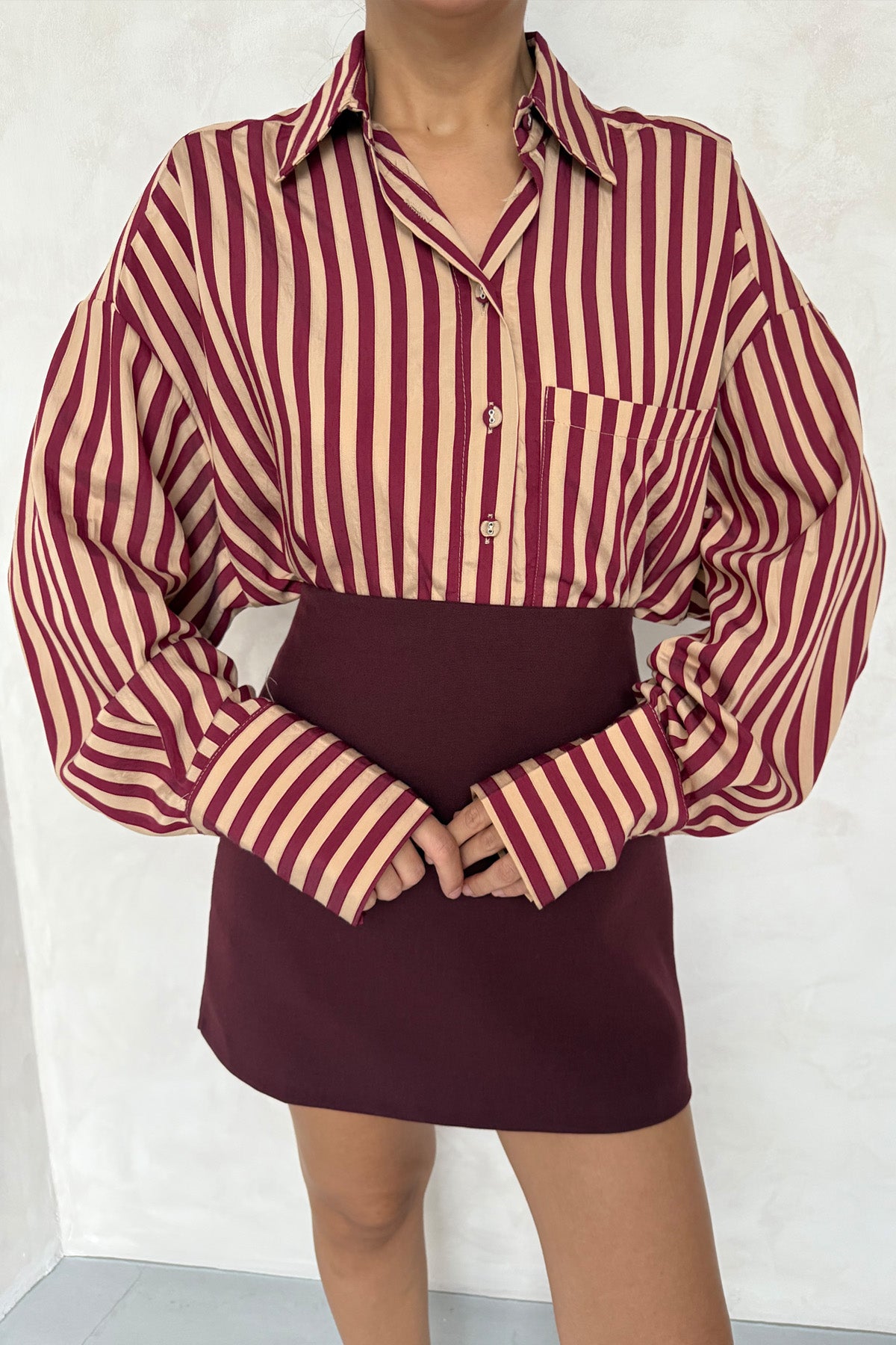 Bordo Çizgili Premium Gömlek SY-3356-Bordo