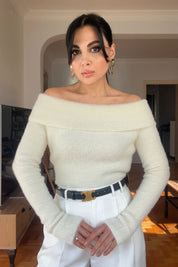 Ekru Madonna Yaka Yumoş Triko Kazak SY-2784-Ekru