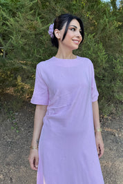 Pembe Bisiklet Yaka Pile Detaylı Elbise SY-2059-Pembe