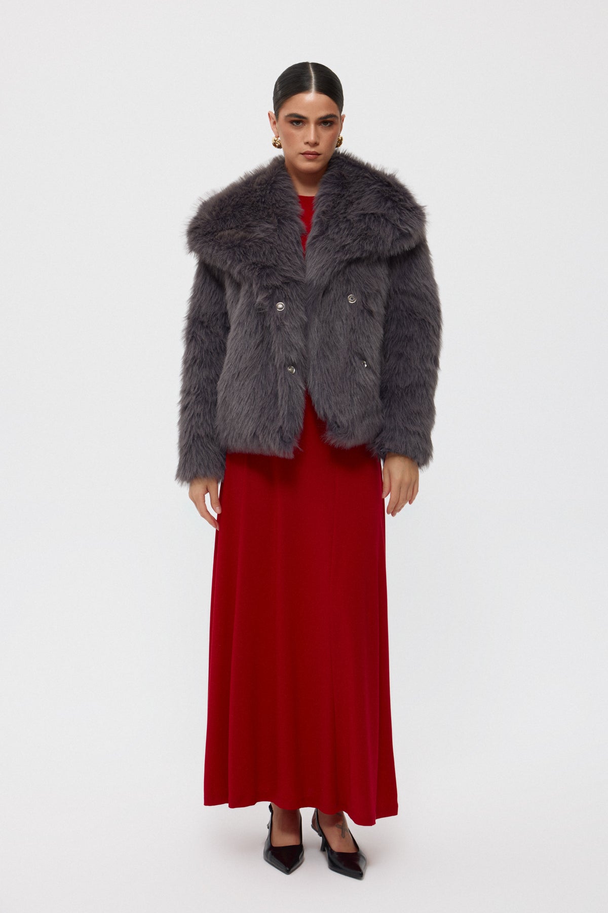 Antrasit Kısa Suni Kürk Ceket SY-2429-Antrasit