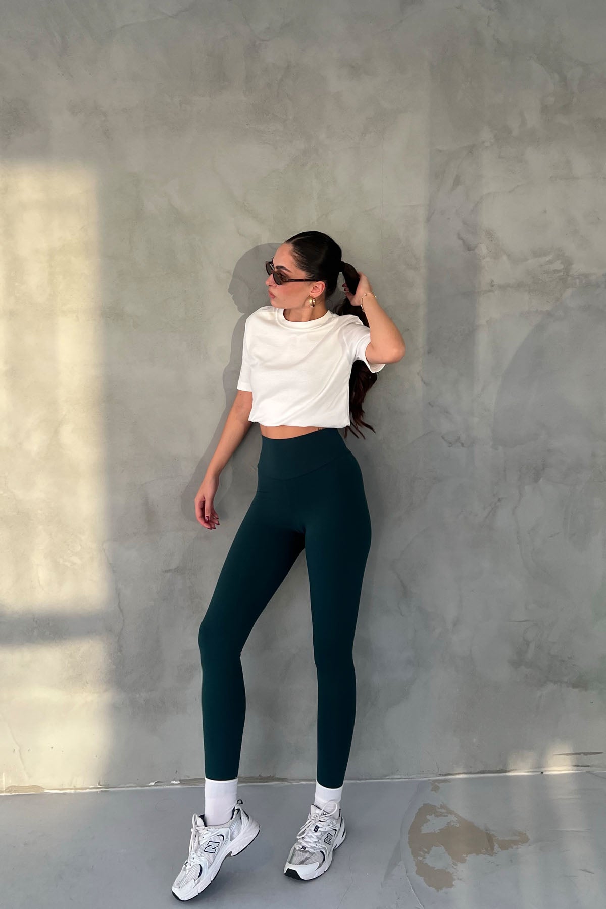 Yeşil Yüksek Bel Biker Uzun Tayt SY-2656-Yeşil