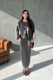 Antrasit Tasarım Triko Hırka Bluz Etek Takım SY-2432-Antrasit