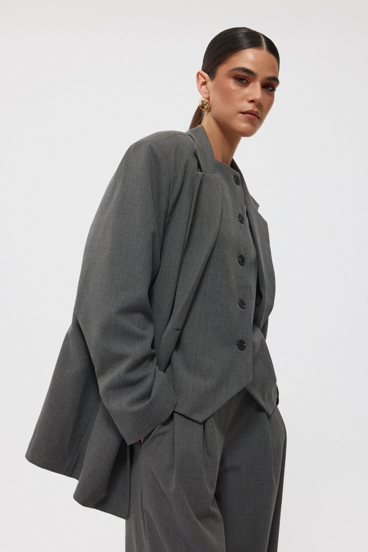 Gri Premium Önü Dikiş Detaylı Yelek SY-2383-Gri