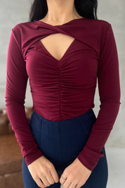 Bordo Pencere Detaylı Body SY-2913-Bordo