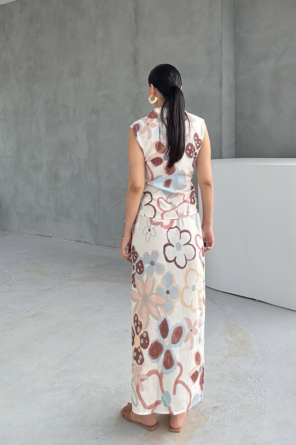 Renkli Çiçek Desenli Ketek Yelek Pantolon Takım SY-3228-Renkli