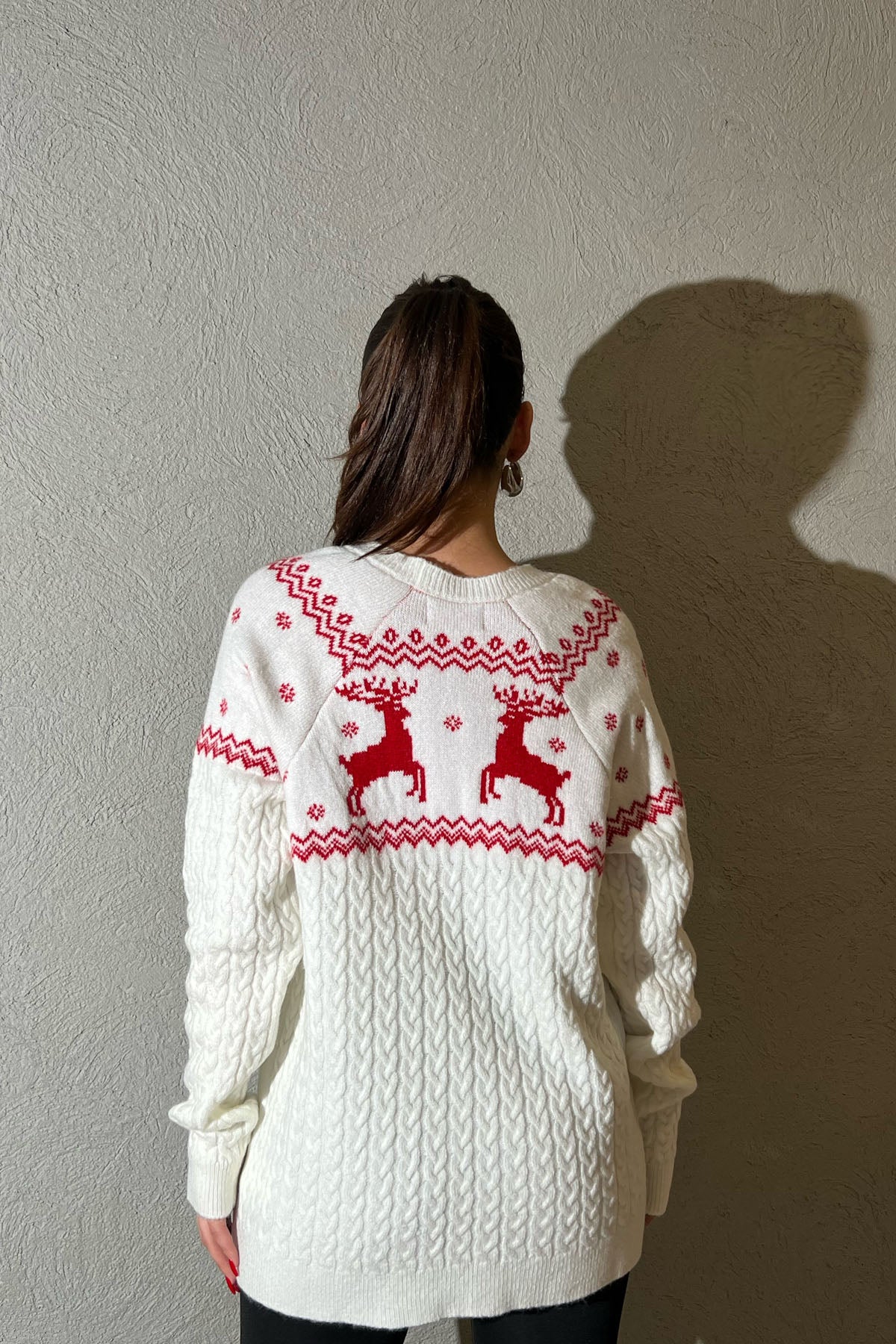 Ekru Bisiklet Yaka Örgü Triko Kazak SY-1406-Ekru