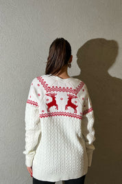 Ekru Bisiklet Yaka Örgü Triko Kazak SY-1406-Ekru