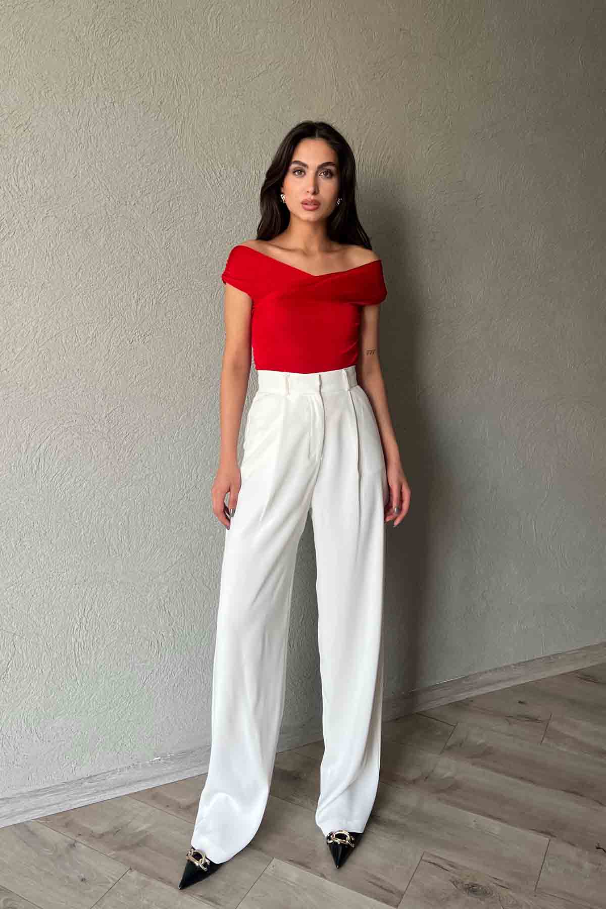 Kırmızı Asimetrik Kolsuz Bluz SY-1910-Kırmızı