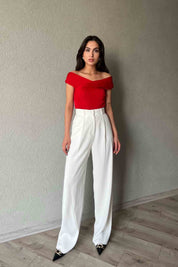 Kırmızı Asimetrik Kolsuz Bluz SY-1910-Kırmızı