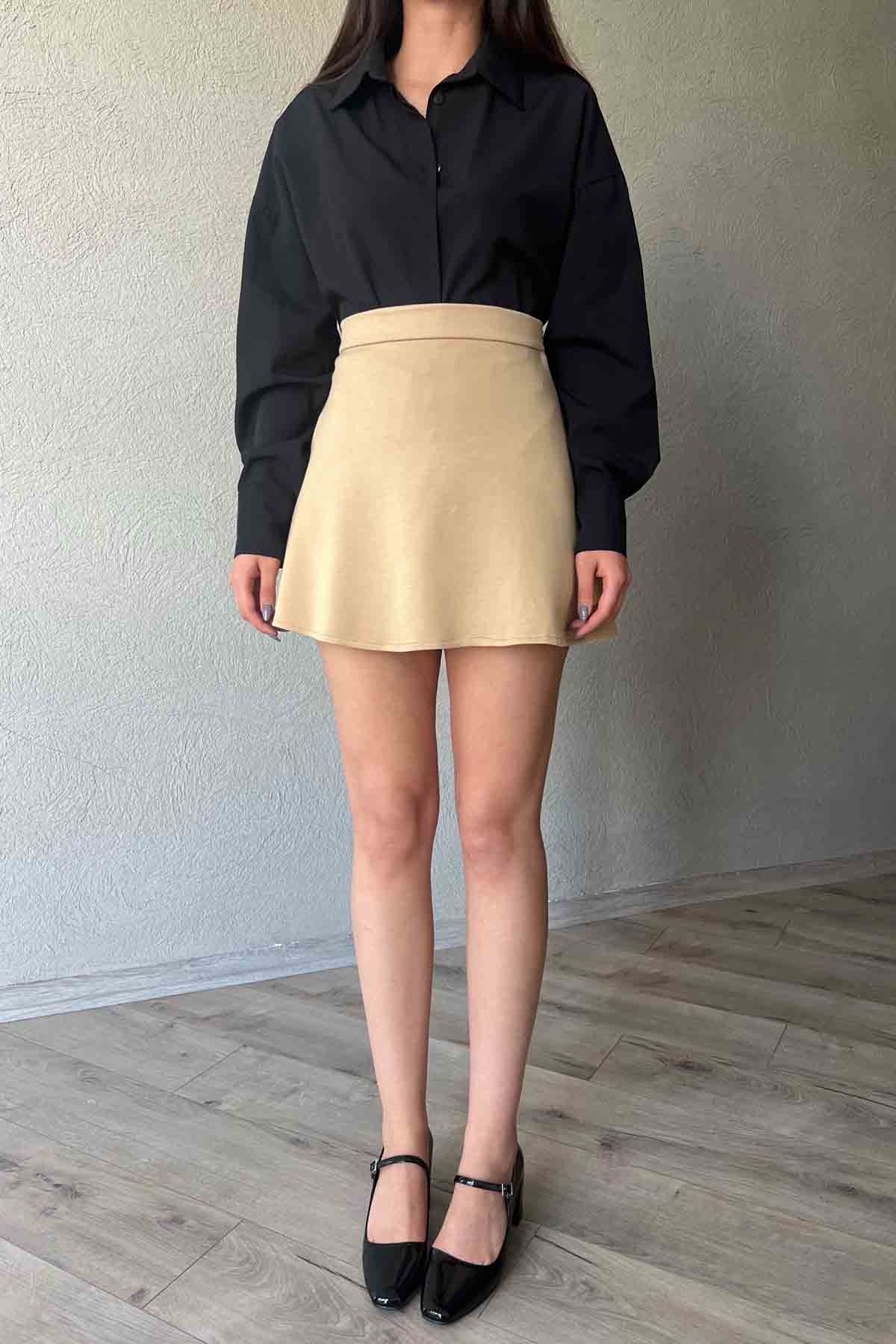 Vizon Volanlı Mini Etek SY-1930-Vizon