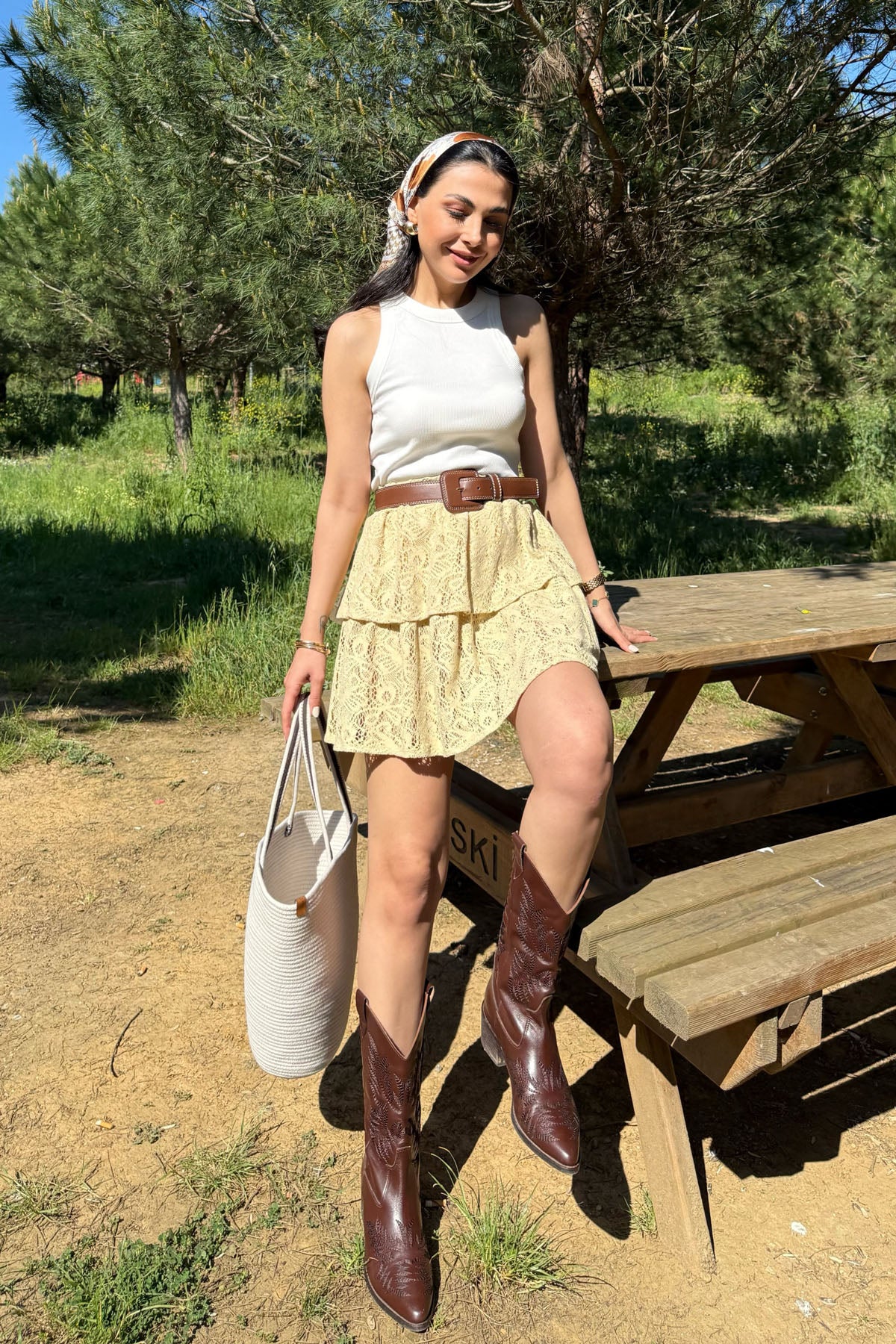 Sarı Dantelli Fırfırlı Etek SY-3135-Sarı