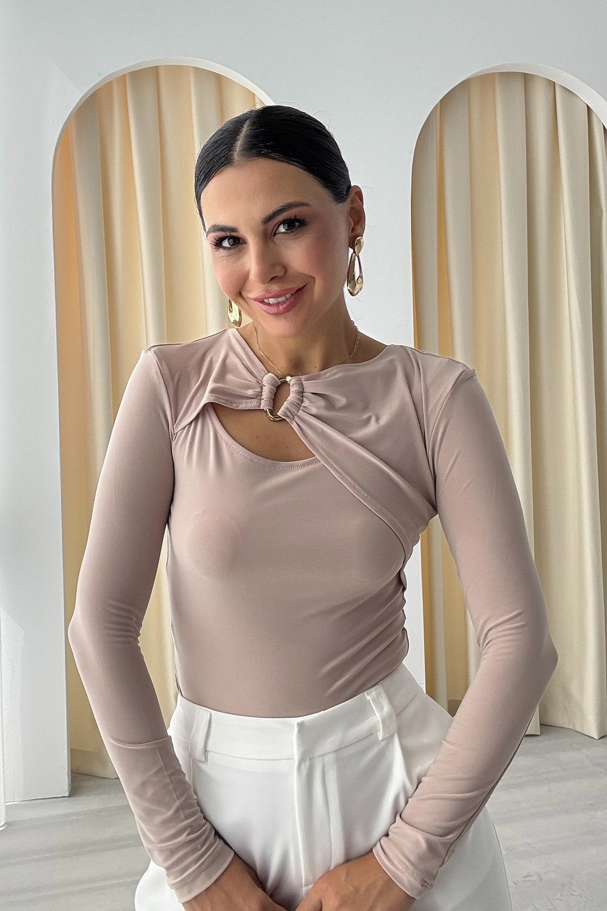 Bej Tokalı Bodysuit SY-2908-Bej