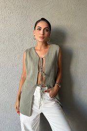 Haki  Bağcıklı Triko Yelek SY-2367-Haki