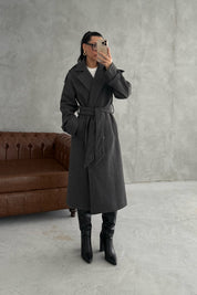 Antrasit Kuşaklı Kaşe Kaban SY-3419-Antrasit