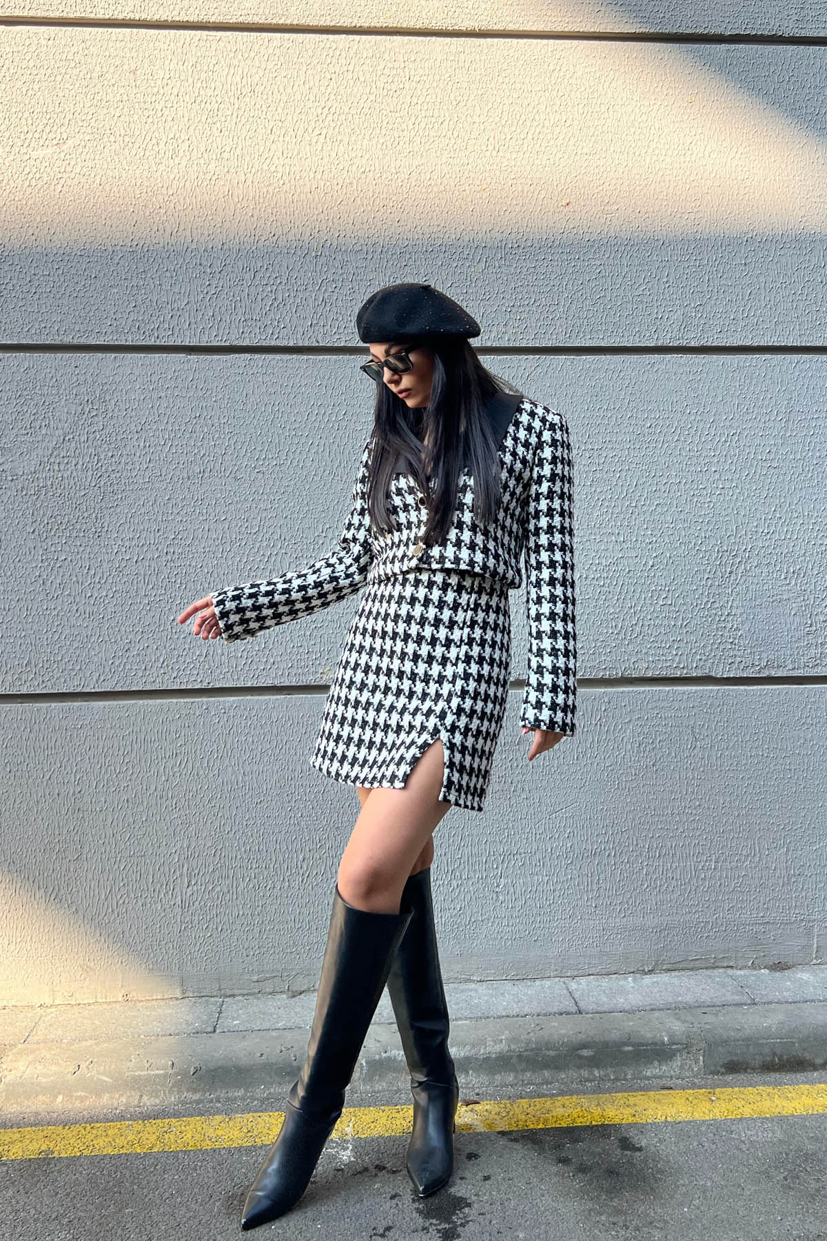 Siyah Tüvit Düğmeli Ceket Etek Takım SY-1582-Siyah