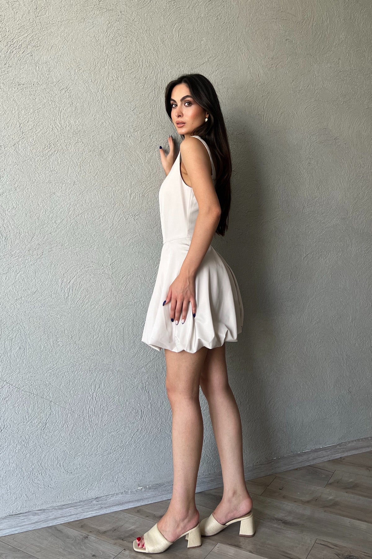 Taş Balon Etek Mini Elbise SY-2214-Taş