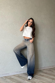 Koyu Mavi Eskitme Düşük Bel Süper Wide Leg Jean SY-1715-Koyu Mavi