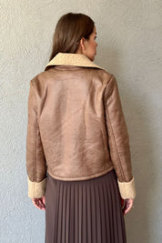Camel İçi Kürklü Düğmeli Suni Deri Ceket SY-1015-Camel