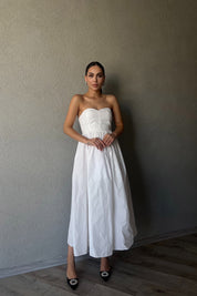 Beyaz Kalp Yaka Straplez Balon Elbise SY-2352-Beyaz