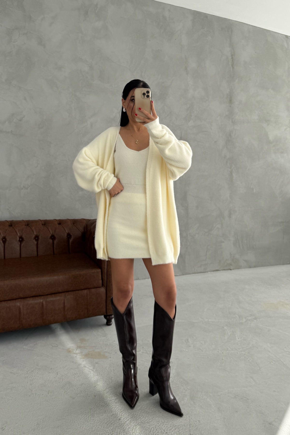 Ekru Yumoş 3'lü Etekli Takım SY-3441-Ekru