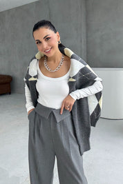 Gri Kıvrık Bel Detaylı Palazzo Pantolon SY-3411-Gri