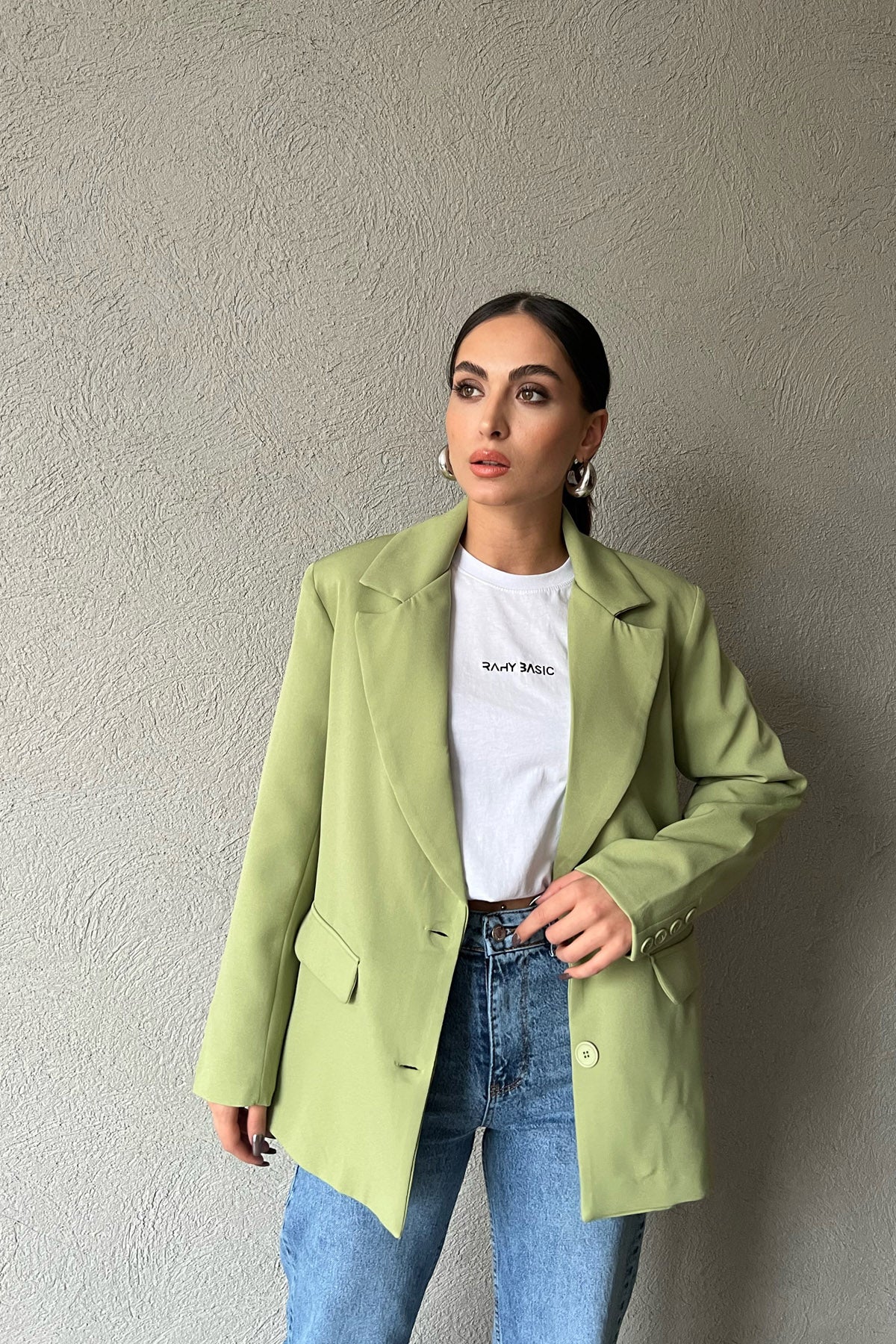 Yeşil Düğmeli Blazer Ceket SY-1520-Yeşil