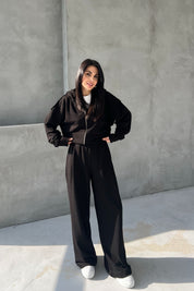 Siyah Pianosa Bol Paça Eşofman Hırka Takım SY-2693-Siyah